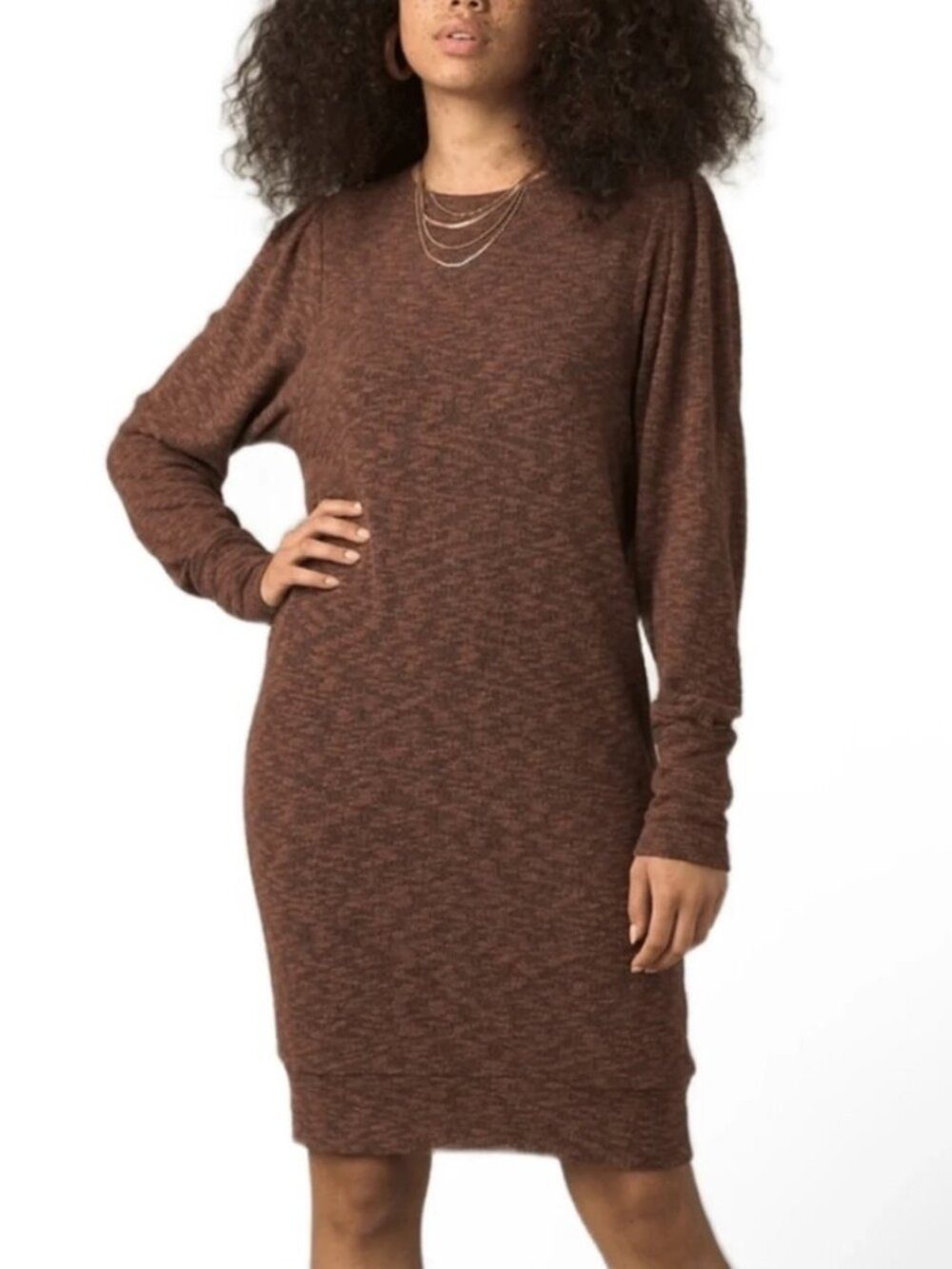 Prana Brown Zada Organic Cotton Blend Textured Sweatshirt Dress S *Runs L - Picture 2 of 12